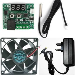 Combo for DIY Incubator W1209 12V DC Digital Temperature Controller Board with 12v 2amp charger and 3 inch fan Electronic Components Temperature Sensor and Controller Electronic Hobby Kit-62
