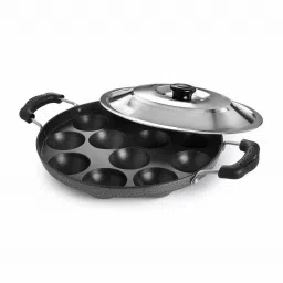 12 Cavity Pan Paddu Maker Kitchen Use | Cooking Utensils | Gas Safe Cookware Use Paniarakkal with Lid 0.5 L capacity 23 cm diameter-picture-3