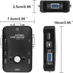 VOOCME 2 Port USB KVM Switch Box to Control up to 2 Computers 2 in 1 Out Switch 24 cm KVM Console image 2