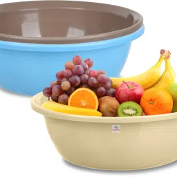 Plastic Multipurpose Storage Basket|12 LTR|Pack of 3|Cream & Sky Blue & Brown Storage Basket-image-91