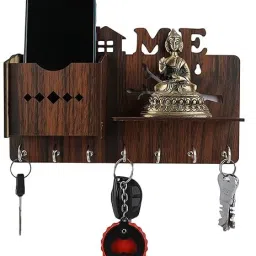 Wooden Wall Key Holder with Home Design | Mail Organizer with 7 Hooks Wood Key Holder-image-86