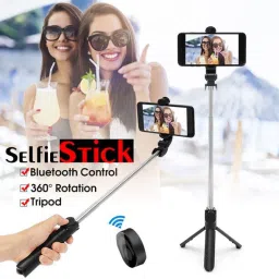 POZUB 2in1 Wireless Foldable Tripod + Remote Control Bluetooth Selfie Stick+ Carry Bag Tripod, Monopod Kit, Monopod, Tripod Kit, Tripod Clamp, Tripod Bracket image 4