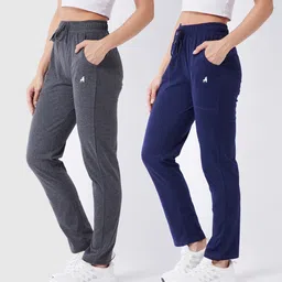 modeve Pack of 2 Women Solid Dark Blue, Grey Track Pants-picture-14