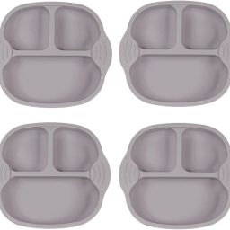 Set of 4 Self-Feeding Baby Dish With Suction Cups,Toddler Plates, Microwave Safe - Silicone-14