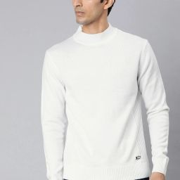 Men Solid Round Neck White Sweater-image-46