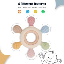 Silicon & Wood Teether for 3+ Months Baby, BPA Free, Beige Teether-2
