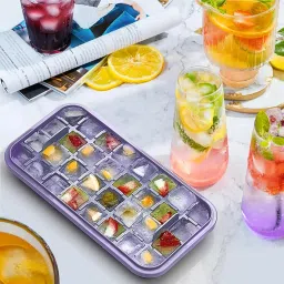 dhvyant mart Release & Save Space BPA Free Single 2 Layer Ice Cube Mould With Lid & Bin Multicolor Plastic Ice Cube Tray image 2
