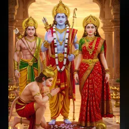 Lord Ram Darbar with Sita, Lakshman & Hanuman Idol for Home Temple Digital Reprint 12 inch x 10 inch Painting-image-62