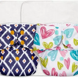 2 BASIC Reusable Cloth Diaper for babies 0-3Y with dry feel pad/insert-Assorted-26