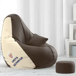 XXXL PatternPuff Bag With Free Cushion and Puffy , Chotta Recharge - Brown Cream Teardrop Bean BagWith Bean Filling-10