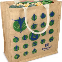 Hotshot Bags Reusable Medium Heavy Duty Jute Waterproof Shopping Bags || Kitchen Essentials|| Grocery Bag||Vegetable Bag||Jhola||Carry Bag||Thela with Double Handles Grocery Bag-14
