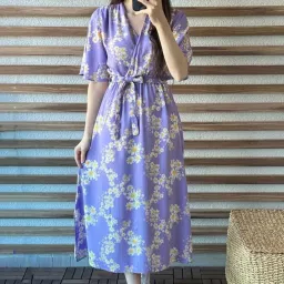Women Fit and Flare Purple Below Knee Dress-image-8