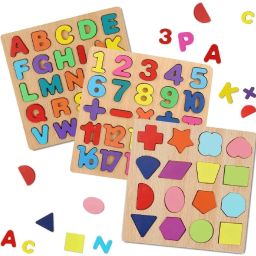 Preschool 3-in-1 Wooden Puzzle – Alphabets, Numbers & Shapes Toy Set-image-51