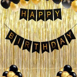 Solid Combo of 35, 1 Piece Happy Birthday Banner Black , 30 Black and Golden Balloons, 2 Curtains, (Pack Of 35) Balloon-27