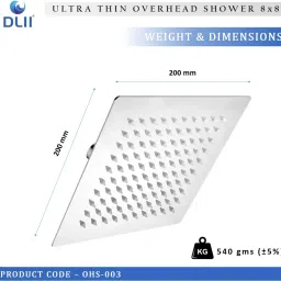 dlii Ultra-Thin 8x8 Inch Overhead Rain Shower Head without Arm | Leak proof Shower Fixed Mount image 4