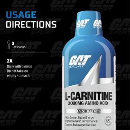 gat Essentials Liquid L-Carnitine 3000MG Drink ( Green Apple) 32 SERVINGS image 3