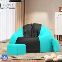 XXXL FluffCloud Sofa With Free Cushion and Puffy , Black::Teal Teardrop Bean BagWith Bean Filling-75