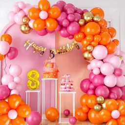 115pcs 8Year Birthday Flower Balloon & Banner Kit Pink Orange Gold-image-16