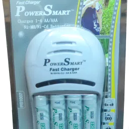 Power Smart AA Camera Battery Charger PS 1007 AA-AAA NiCd-NiMH With Ready to use 2300 Mah 4 Cells 1 Hour 4 LED Fast Charger With AutoCut Off Function Charger SetCamera Battery Charger-2