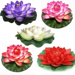 aakriti Artificial Floating Lotus Flowers with Rubber Leaf Pink Lotus Artificial Flower image 4