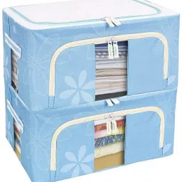 ELITEHOME 24Ltr Oxford Foldable Stackable Cloth Organizer with Metal Frame, Window & Carry Polyester Laundry Bag-24