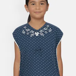 METRO KIDS COMPANY Girls Navy Blue Printed & Embroidered Kaftan Top-picture-4
