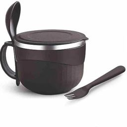 Plastic, Stainless Steel Soup Bowl Maggie & Soup Bowl with Fork Spoon Eating for Maggie Noodels & Cornflakes-11