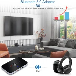 tobo 2-in-1 Wireless BT 5.0 Transmitter Receiver, 2-in-1 Wireless 3.5mm Adapter Wireless Audio Adapterfor TV Audio Portable Wireless Receiver for Car/Home Stereo System (Black) 5 W AV Control Receiver image 3