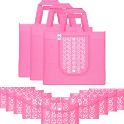 Pack of 12 Smile Print Foldable Grocery/Shopping Bags For Women | Pink Pack of 12 Grocery Bags-image-91