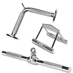 generic Iron Tonlight Sports Combo of Total Handle V Shaped Solid Tricep Press Down , LAT and Seated Rowing Handles Chinning Bar Gym Cable with Machine Attachment (Silver) image 1