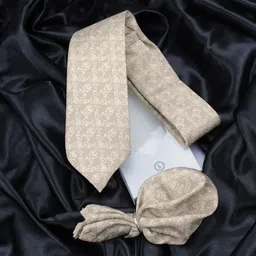 KOVOVE Beige Abstract Tie & Pocket Square Gift Set-image-17