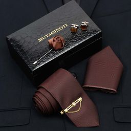 MUTAQINOTI Men Geometric Self Design Silk Necktie Accessory Gift Set-image-80