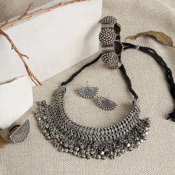 TEEJH Silver-Plated Stone Studded Jewellery Set-picture-32