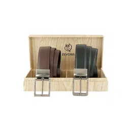 ZEVORA Set Of 2 Textured Leather Formal Belt-18