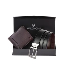 WildHorn Men Black & Brown Textured Pure Genuine Leather Accessory Gift Set-image-10