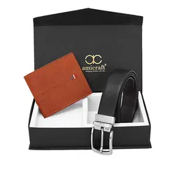 amicraft Men Black & Brown Solid Wallet & Belt Accessory Gift Set-image-50