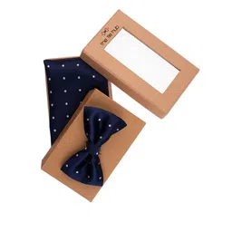 The Tie Hub Men Blue Printed Pocket Square & Bow Tie Accessory Gift Set-58