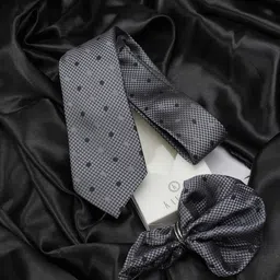 KOVOVE Men Black Polka Dot Neck Tie & Pocket Square Accessory Gift Set-image-66