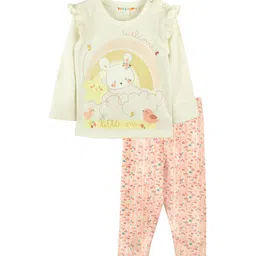 TIDY SLEEP Infant Girls Printed Pure Cotton T-Shirt With Trousers-4