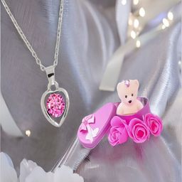 UNIVERSITY TRENDZ Pink & White Pendant Chain & Teddy Bear Gift Set-36