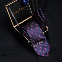 LOUIS STITCH Men Indigo Blue Italian Silk Necktie Accessory Gift Set-image-13