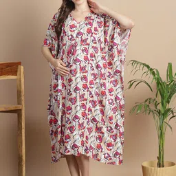 Secret Wish Floral Printed V-Neck Maternity Kaftan Nightdress-image-65