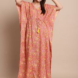 Secret Wish Floral Printed Pure Cotton Kaftan Maternity Nightdress-picture-16