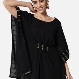 studio rasa Women Black Floral Embroidered Sequinned Kaftan Kurti-41