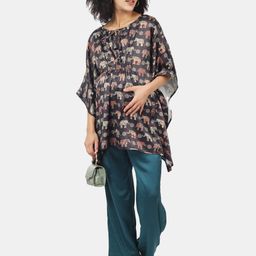 angloindu  Print Tie-Up Neck Kaftan Top-image-51