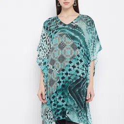 Ruhaans Turquoise Blue Embellished Kaftan Top-image-15