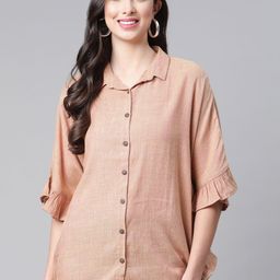 Cottinfab Women Pink Ruffles Kaftan Top-image-33