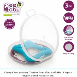 beebaby Tooth Shape Soft Silicone Baby Teether with Bristles & Carry Case, BPA Free, 6M+ Teether image 2