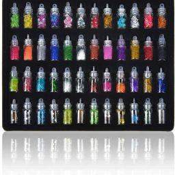 48Pcs Glass Bottles 3D NailArt Glitter Sequins Rhinestones Beads Assorted Colour-image-13