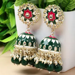 ZENEME Gold-Plated Dome Shaped Kundan Jhumkas image 1